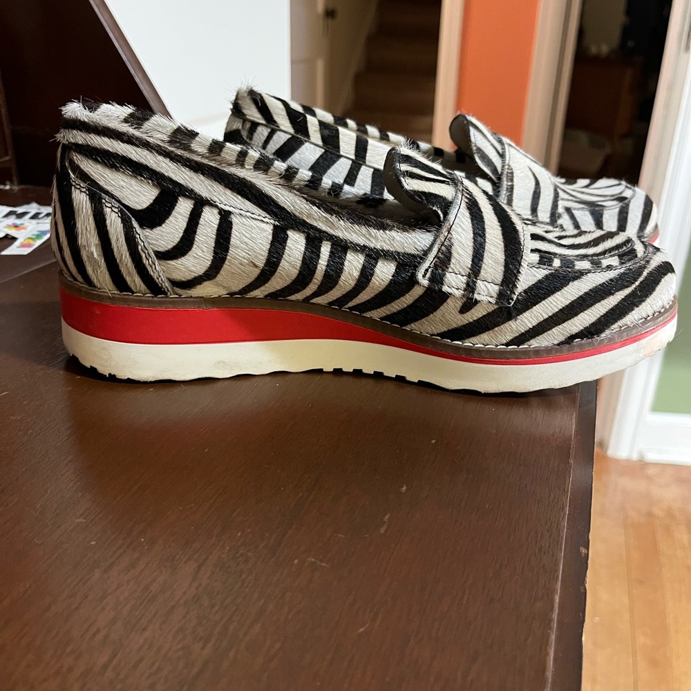 Boden Zebra Print Loafers with Red Soles